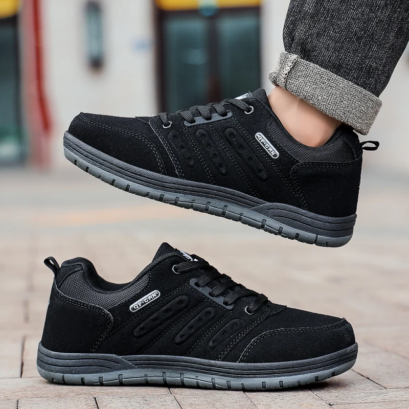 남성 청바지 신발 겨울 남성 야외 캐주얼 플랫 신발 클래식 스타일 하이킹 신발 착용 방지 미끄럼 방지 걷기 중간 세