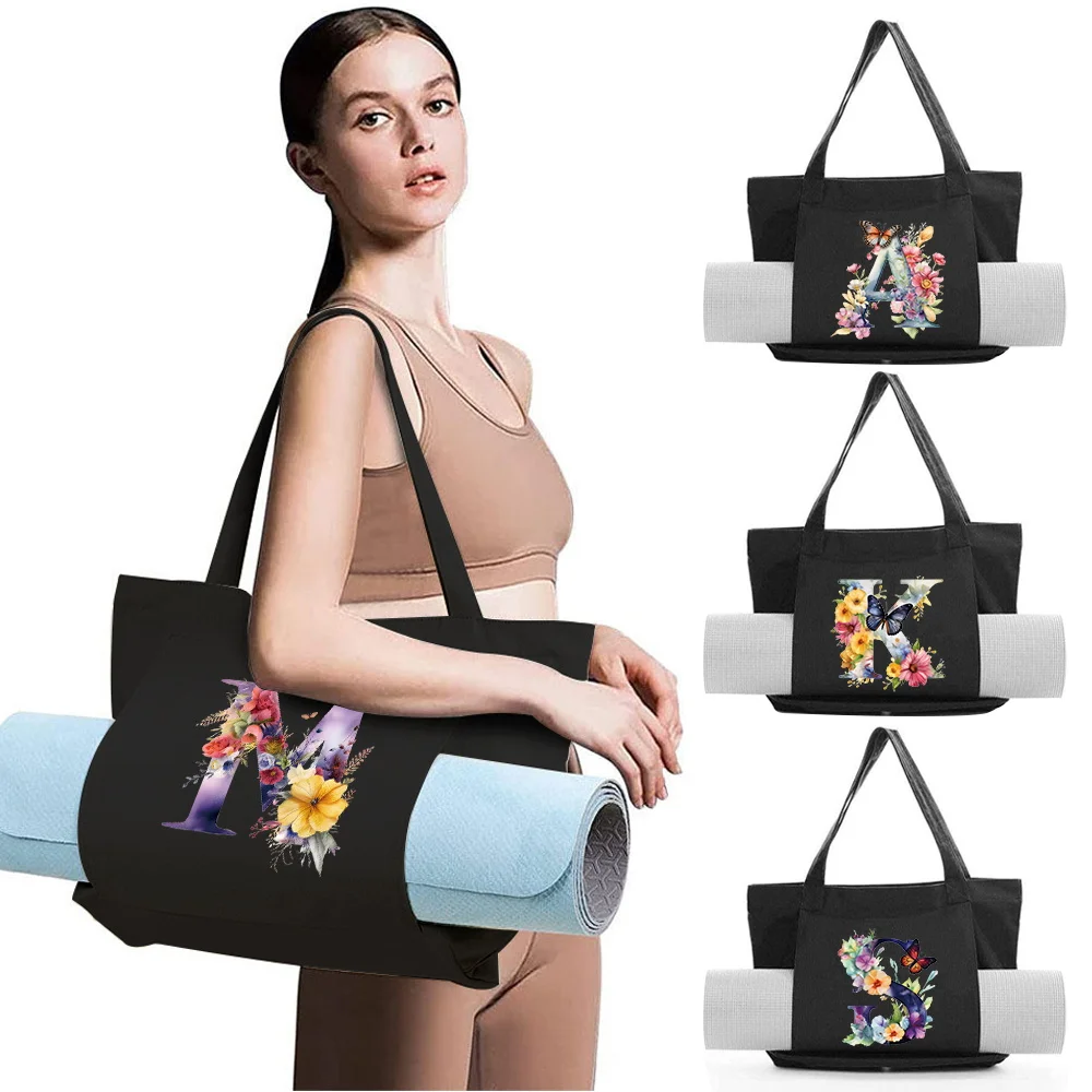 Women's Yoga Mat Tote Bag Gym Fitness Handbags Pocket Large Capacity Pilates Shoulder Bags Storage Butterfly Printing Series