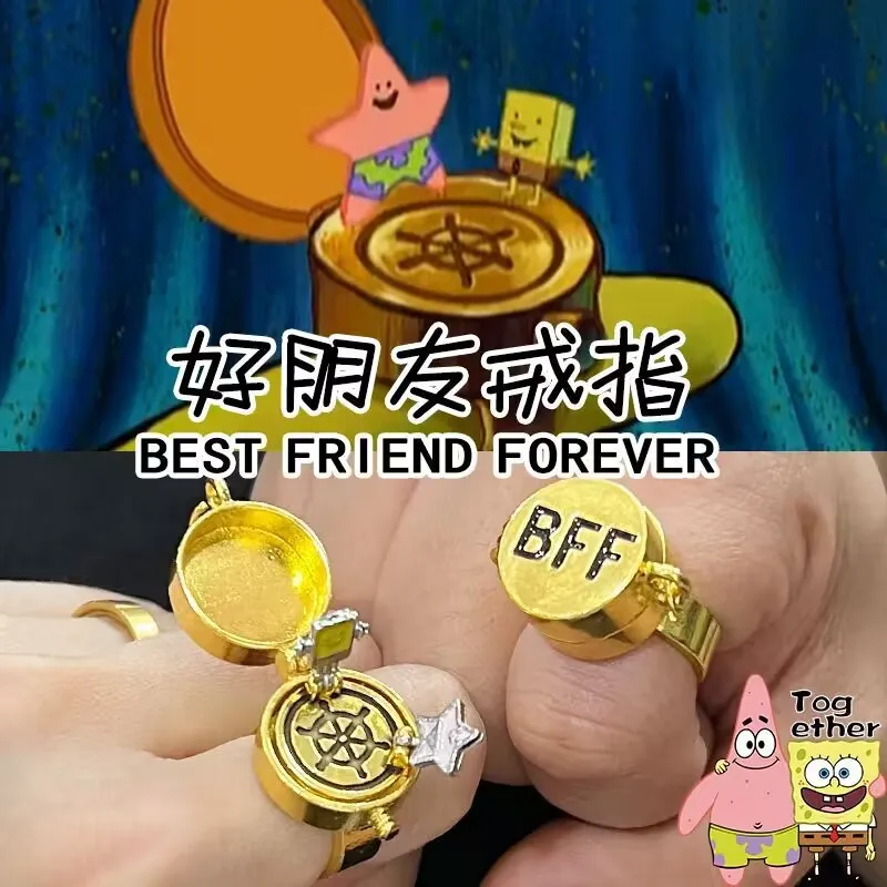 Sponge-bob Squarepants Best Friend Ōboshi Rings Animation Opens with Adjustable Finger Boys and Girls Jewelry Friendship Gifts