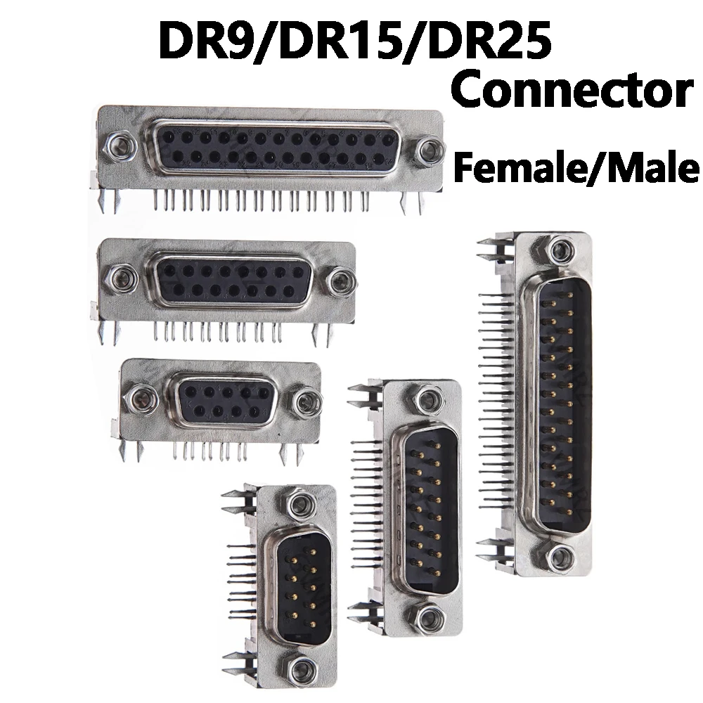 5PCS RS232 DR15 Connector 90-degree DR9 DR15 DR25 Female Male PCB Mount D-Sub PCB Connector Bent Needle DR25 DR9