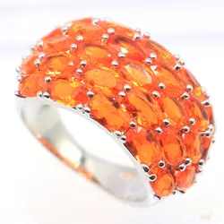 23x13mm SheCrown Pretty Orange Spessartine Garnet Aquamarine Emerald London Blue Topaz Women Dating Silver Rings