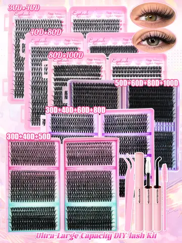 DIY Lash Extension Kit Clusters Individual Eyelashes Kit 9-16mm with Bond and Seal Wispy Natural Mange Lashes