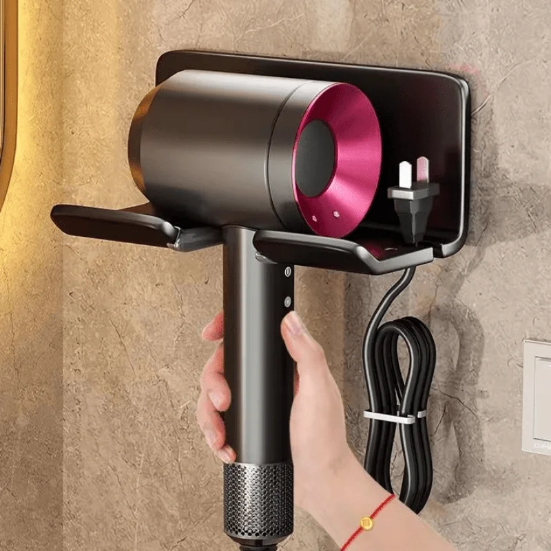 

No-Drill Hair Dryer Holder - Strong Adhesive Wall Mount, Multi-Compartment Organizer for Blow Dryer, Brushes & Accessories