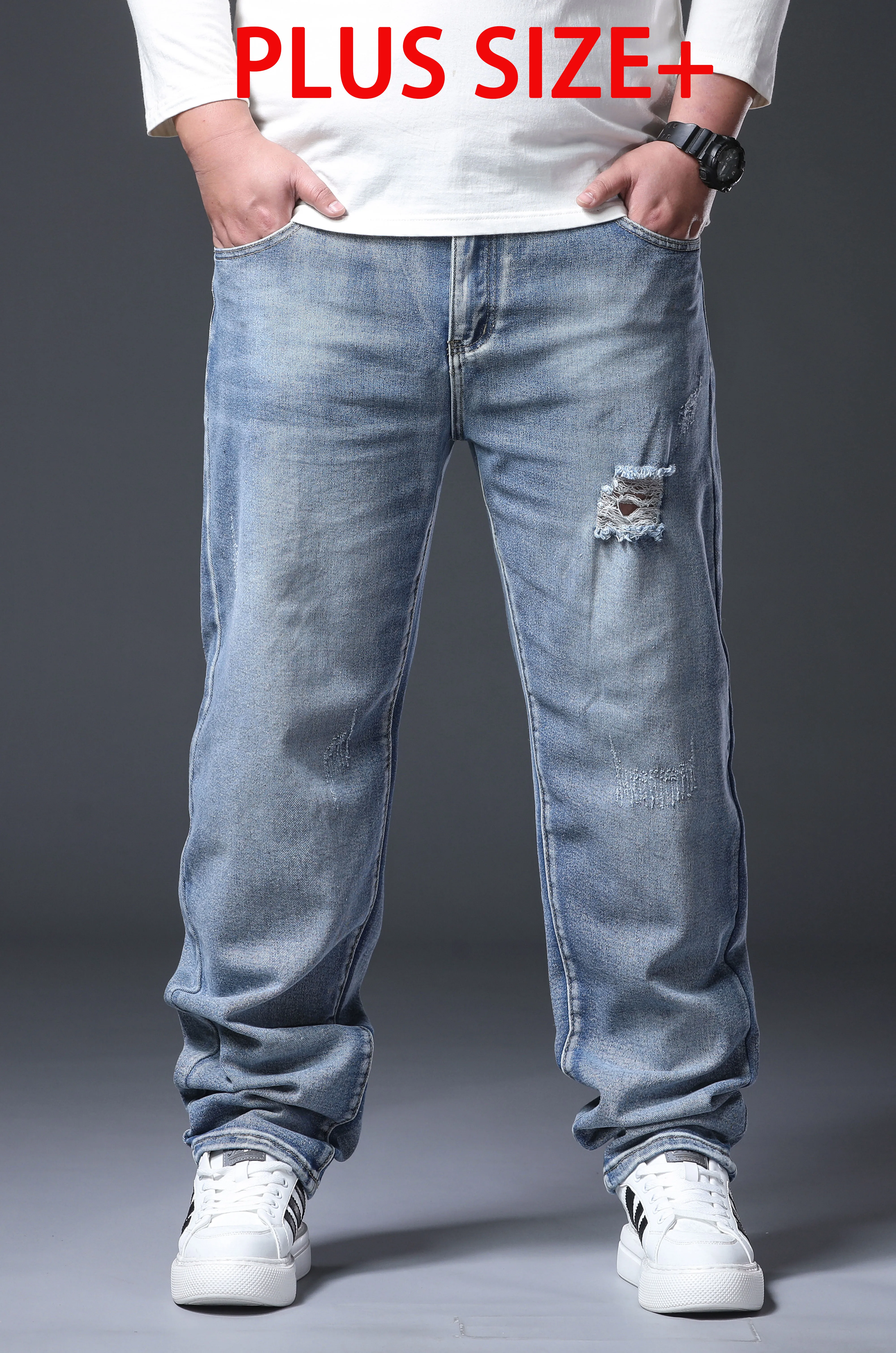 Plus Size +Extra Large Size 2Xl-6Xl with Drawstring Men's Jeans, Stretchy and Slimming, No Ironing Needed, Men's High-End Luxury