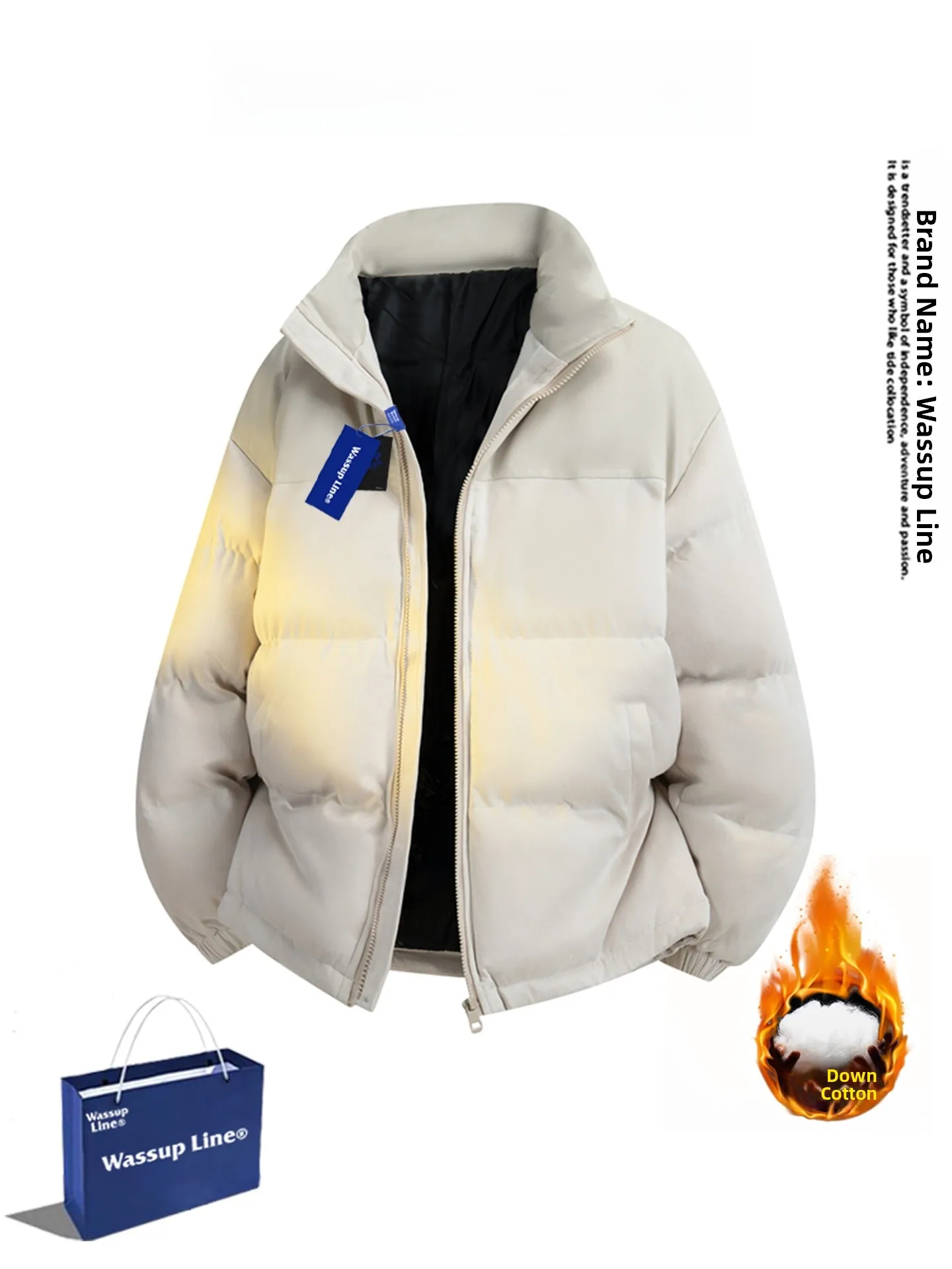 

Wassup Line Faionable Suede PU Patchwork Cotton Jaet Men's Winter Versatile Warm Stand Collar Coat Youth Casual Sle