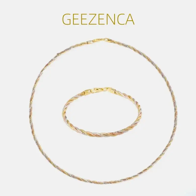 Italian 925 Sterling Silver Three Color 3 Threads Woven Jewelry Set With 18cm Bracelet And 40cm Necklace For Women Gift Party