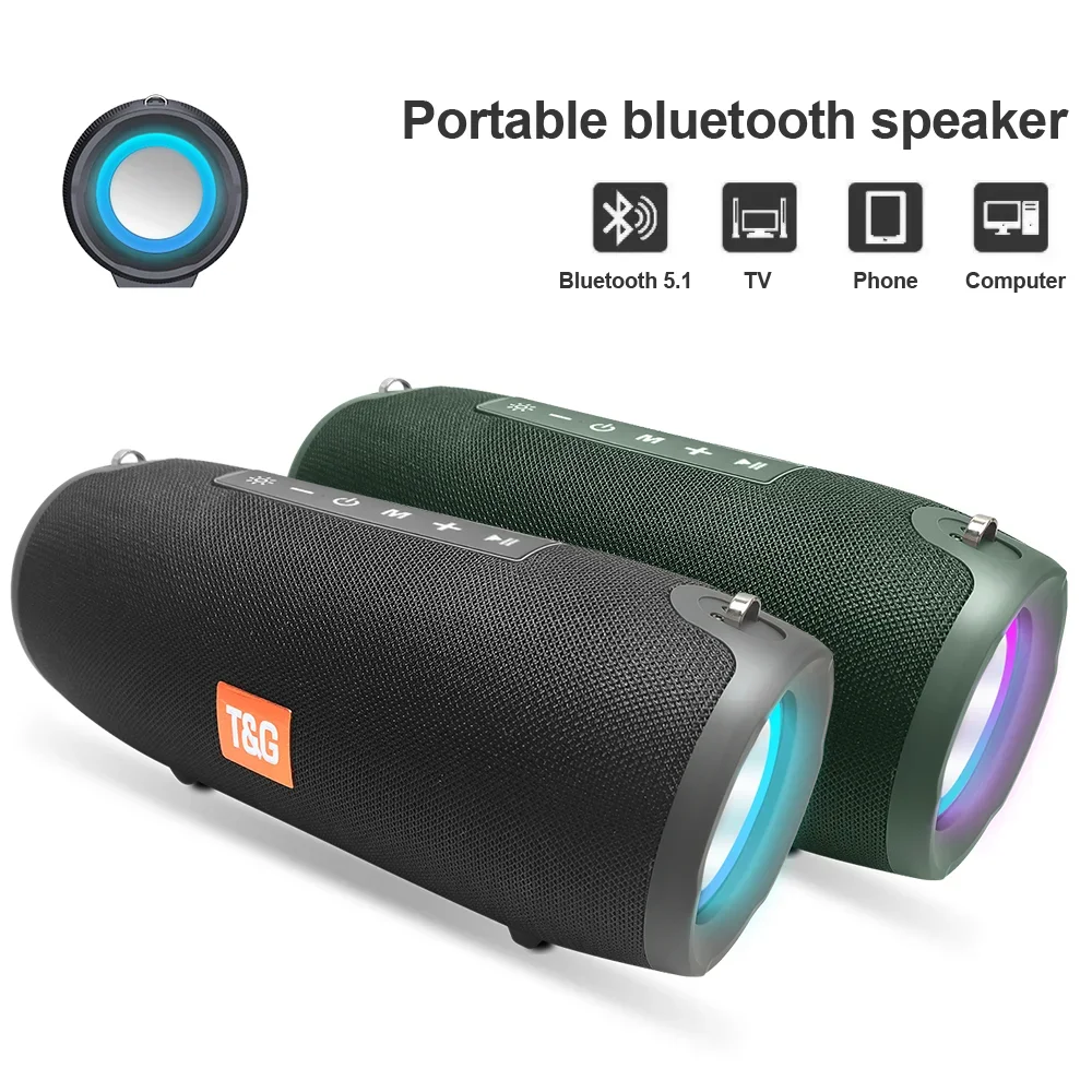 High-powerPortable Bluetooth Speaker Waterproof TWS Wireless Subwoofer Boombox LED Column Stereo Speakers FM Radio Music Player