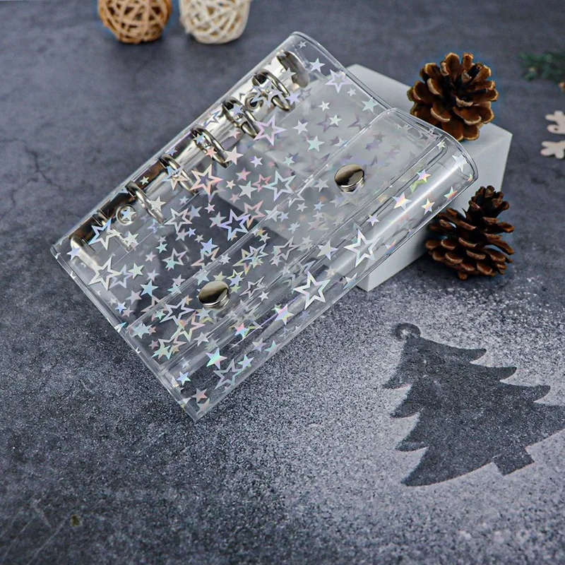 Budget Bindmiddel Cover Clear Pvc 6 Ring Binder Glitter Star Hervulbare Notebook Shell Protector Met 2 Snaps