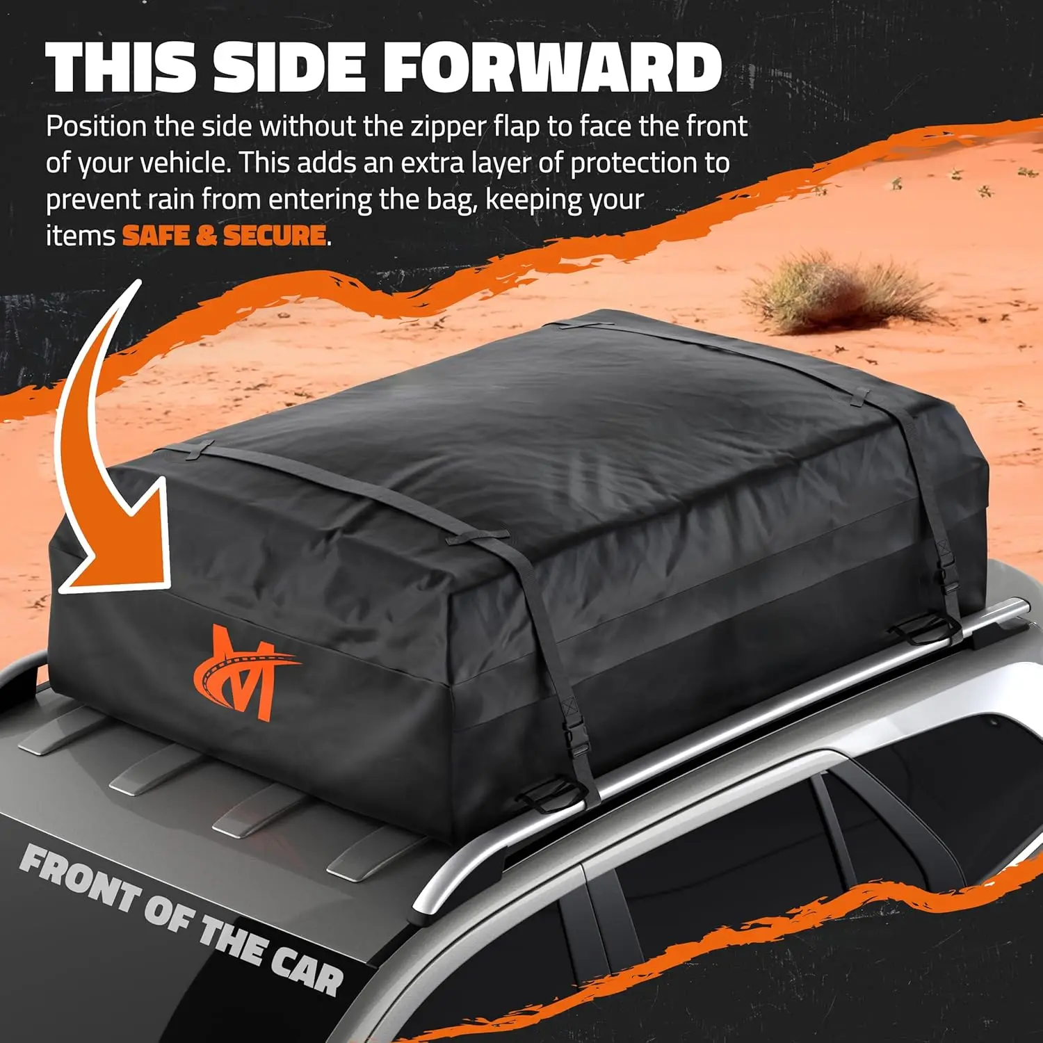 25 CuFt Waterproof Rooftop Cargo Carrier Bag,60"x43"x17",All-Weather 500D Soft-Shell Vinyl Car Top Carrier with Roof Mat, Lock - Image 5