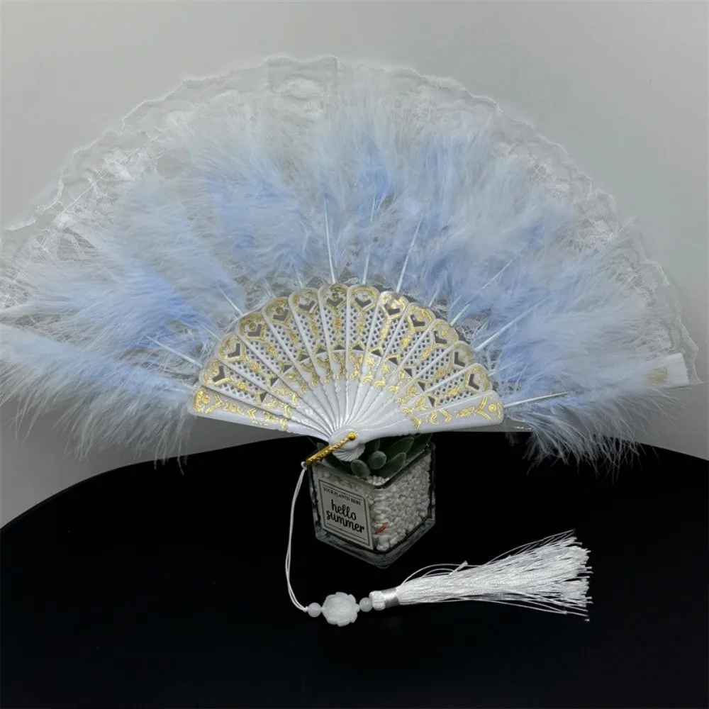 Chinese Ancient Style Foldable Cheongsam Hand Fan with Plastic Fan Bone 9 Colors Fur Women's Fashion Show Fan