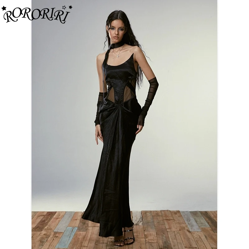 

RORORIRI Women Sheer Mesh Patchwork Party Gown Scarf Neck Strapless Draped Maxi Long Boned Mermaid Evening Dress Vintage Clothes