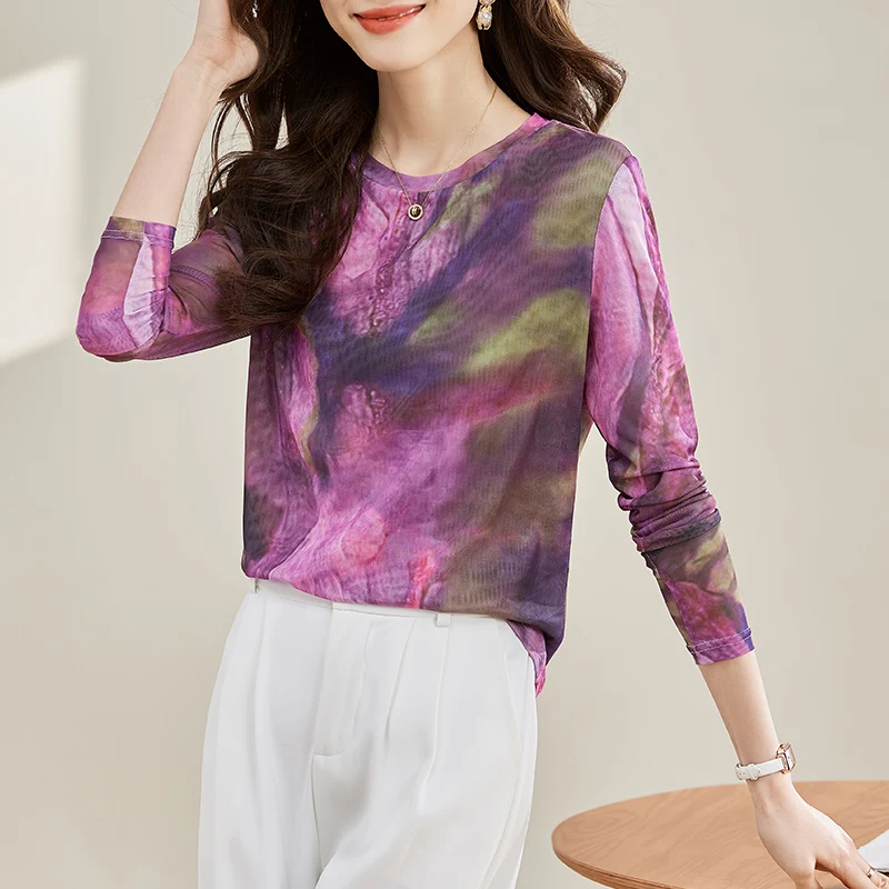 Tie Dyed Bottom T Shirts Women's Autumn Winter women Printed T-shirts