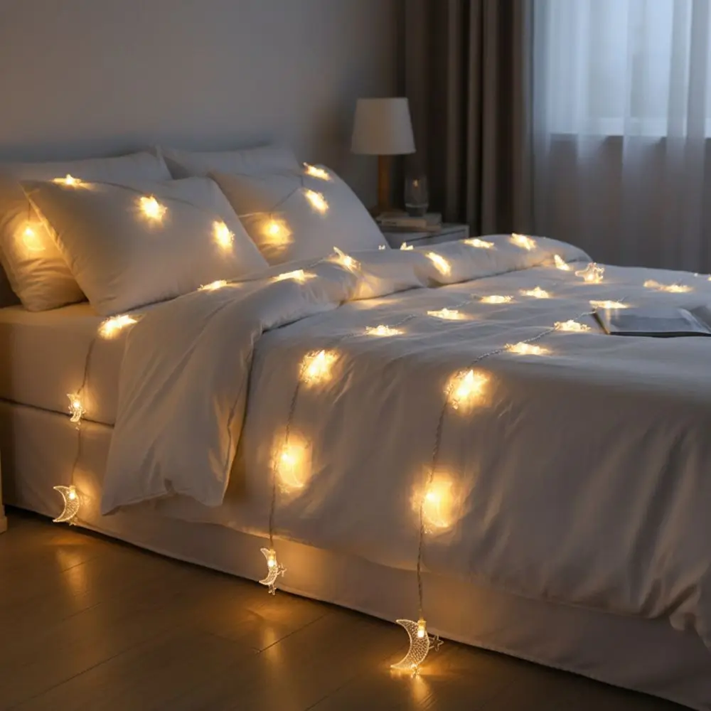 Plastic LED String Lights Battery Powered Moon Decoration Moon Star Lamp Warmwhite Multiple Lengths Star String Lights