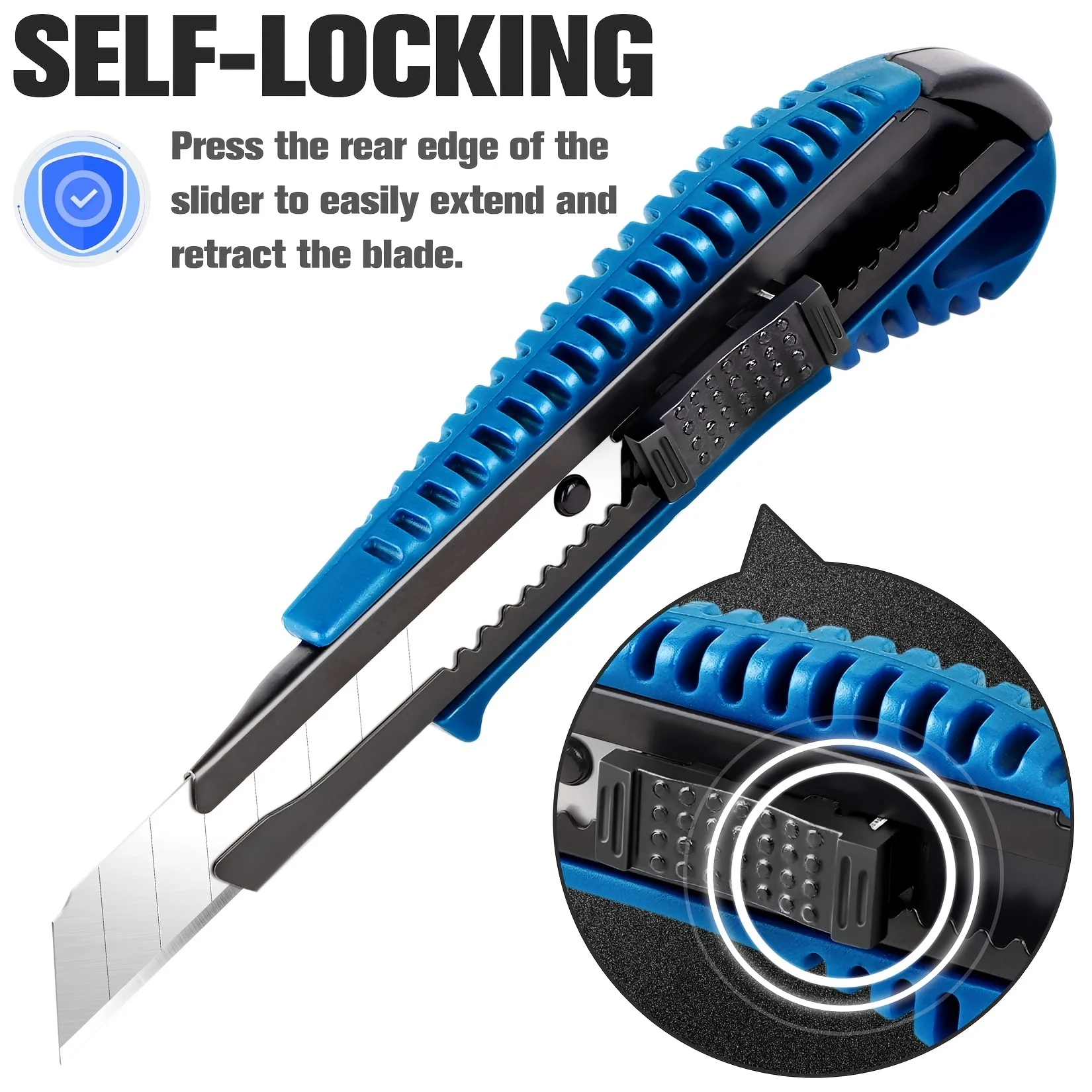 Box Cutter Retractable, Auto-Lock Utility Knife, 0.7Inch/18mm Box Knife with 10 Blades, ABS Handle Box Opener for Cutting Boxes