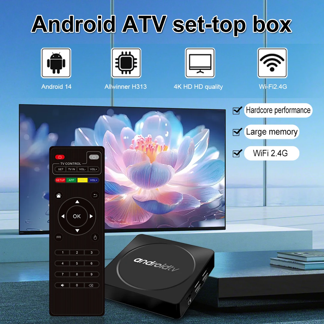 

TV Fire Box MX10-K1 Android 14 1GB 8GB Mali-G31 H313 Quad-core Wi-Fi 2.4G / BT5.0 TV Box Android Multi-Languages