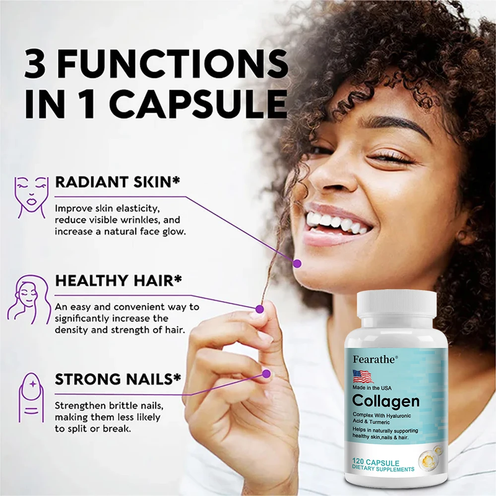 Marine Collagen Plus - with Vitamin E, Vitamin C, Turmeric & Biotin, 1000mg Collagen Type 1, Supports Hair, Nails & Skin