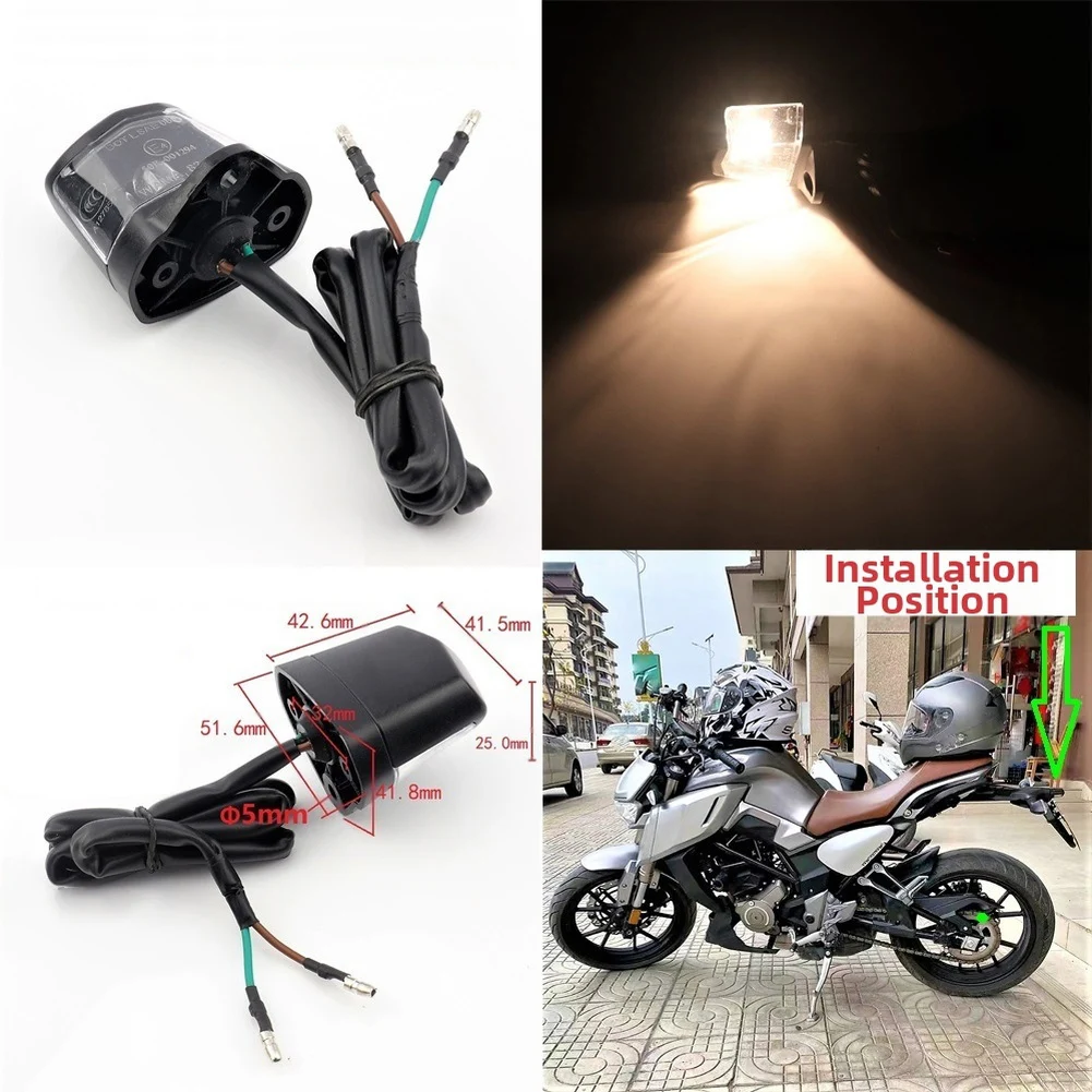 

Совместимый задний фонарь номерного знака мотоцикла, АБС-пластик, акрил, черный корпус, устойчивый к атмосферным воздействиям, длительный срок службы работы, 12 В, желтый свет