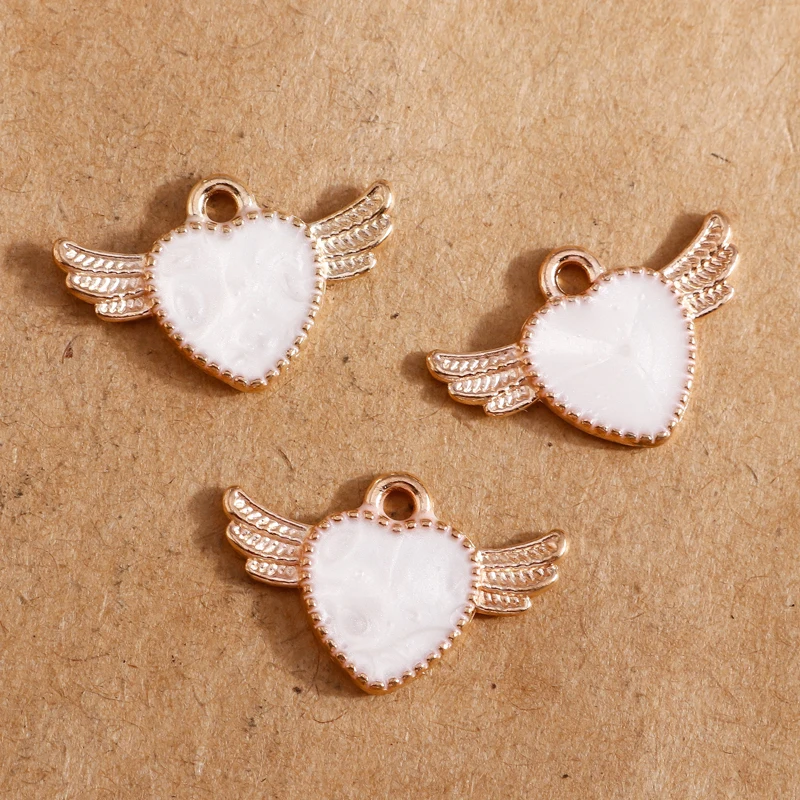 10 Stück 14 x 22 mm Emaille-Herzflügel-Charms-Anhänger für die Herstellung von Halsketten, Ohrringen, Armbändern, DIY-Schmuckzubehör – Detail 5