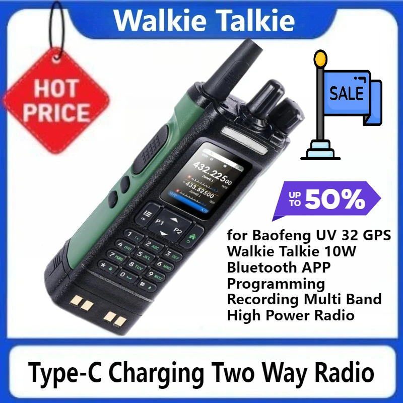 

Type-C Charging Two Way Radio for Baofeng UV 32 GPS Walkie Talkie 10W Bluetooth APP Programming Recording Multi Band High Power