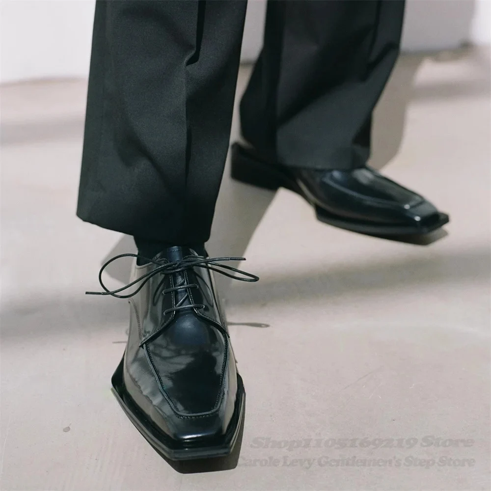Black Patent Leather Men 4Cm Heel British Style Commuting Derby Shoes New Formal Business Trendy Luxury Handmade Oxford Shoes