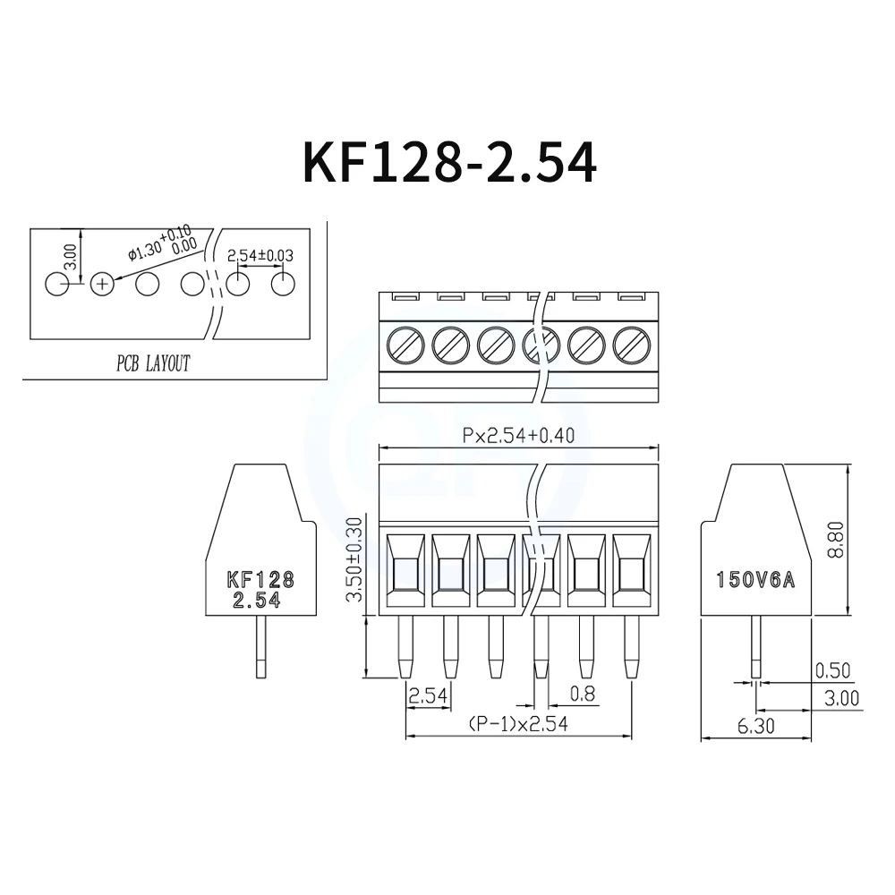 (5 pcs) KF 128 - 2.54mm Screw PCB Terminal Block Pitch JM128 2.54 150V / 6A Wire to Board Connector 128 2.54 2-16Pin