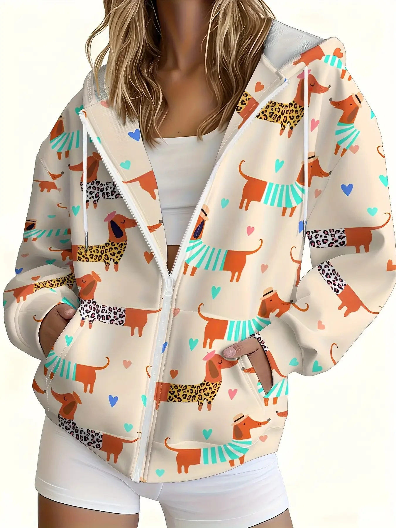 2026 الخريف/الشتاء جديد الإنترنت المشاهير تنوعا معطف موضة الفتيات مقنعين المرأة الرقمية المطبوعة نسيج مرن