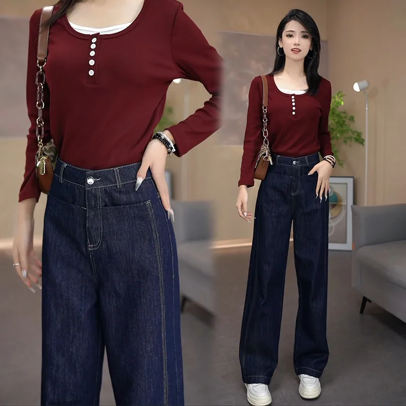 

High Waist Straight Leg Wide Leg Jeans Women's New Autumn Loose Fit Slimming Long Pants Versatile Casual Faionable