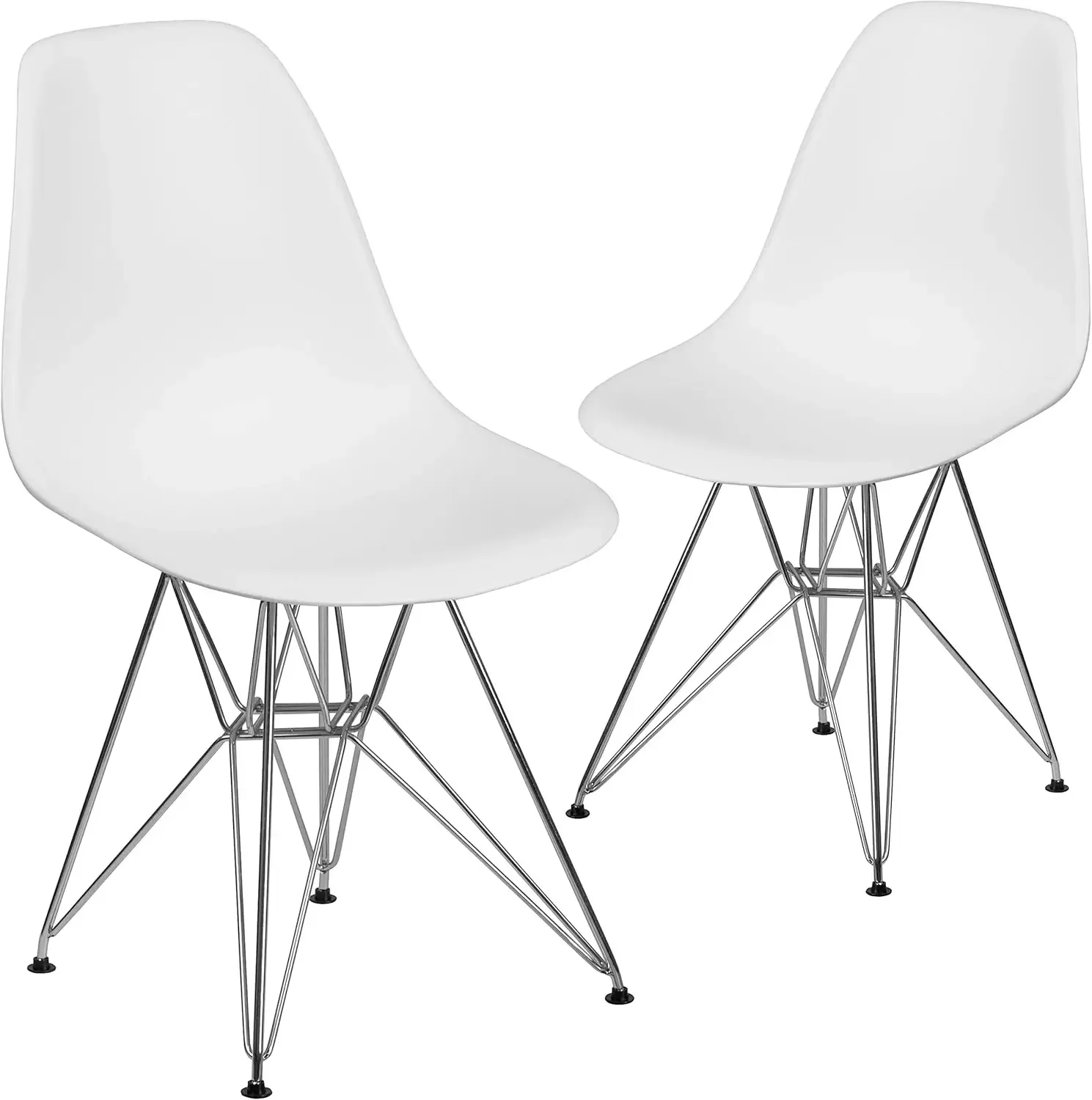 Furniture 2 Pack Elon Series White Plastic Chair with Chrome Base