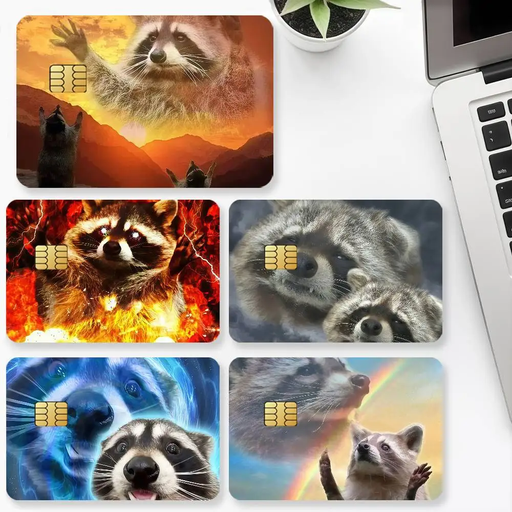 Cute Meme Raccoon Credit Card for Bank Debit Decorative Protection 4PCS Anti-scratch Waterproof Stickers Bus Subway Library