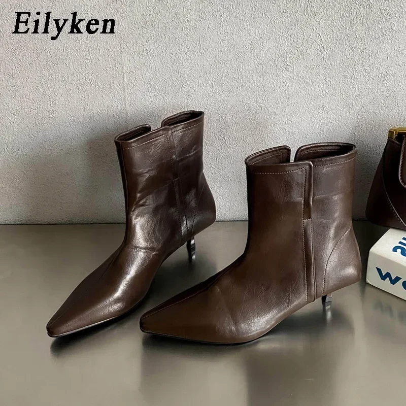 Eilyken, nueva moda de otoño, botines con punta en pico para Mujer, tacones bajos finos, zapatos informales para banquete, Botines para Mujer