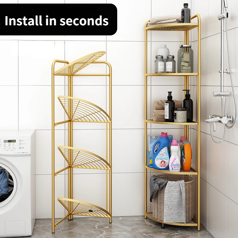 

Installation-free kitchen bathroom multi-functional storage rack kitchenware rack floor-to-ceiling folding space-saving home