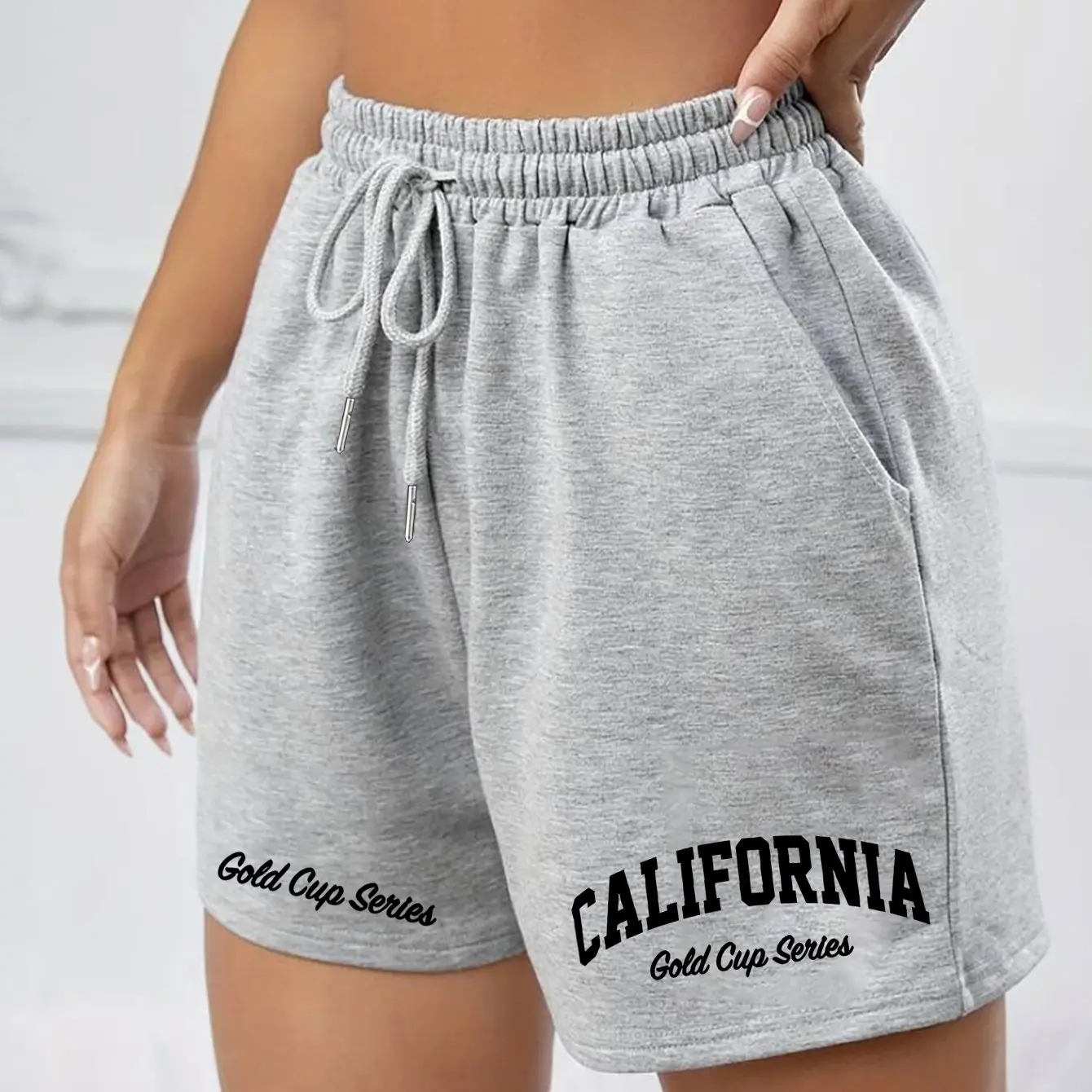 Women's Summer Letter Print Casual Shorts Elastic Waistband Sweat-wicking and Breathable Suitable for Sports Running and Fitness