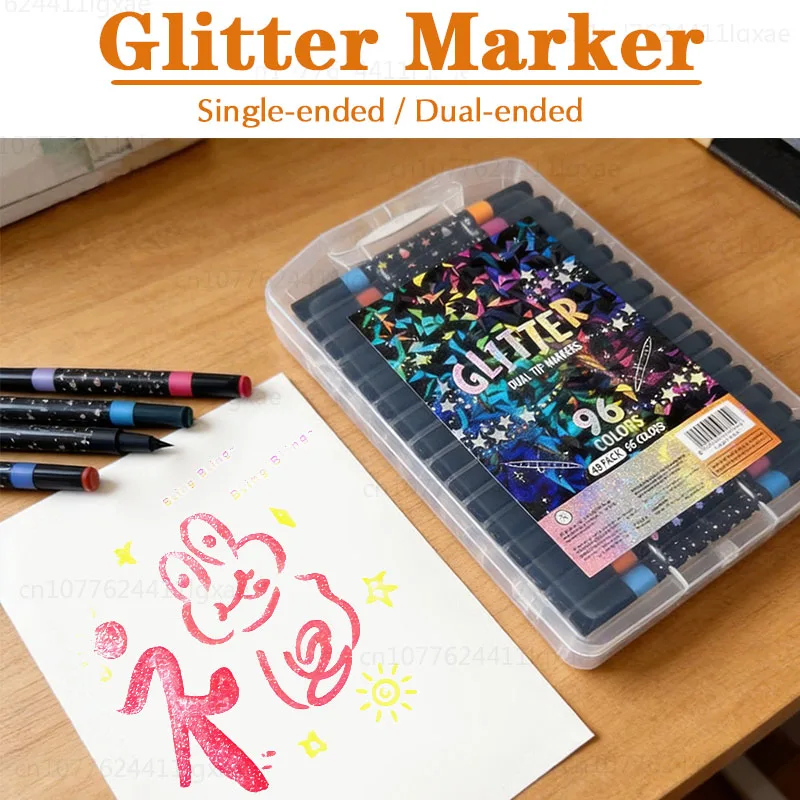 96/12 Colors Double Head Glitter Markers Fast Drying Tip Pen Set for Scrapbooking Card Making Journaling Art Coloring