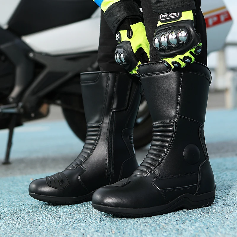 Motorcycle Boots Men Classic Motocross Boots with Reinforced Heel Toe Counter Waterproof Tall Motorcycle Touring Boot Botas Moto
