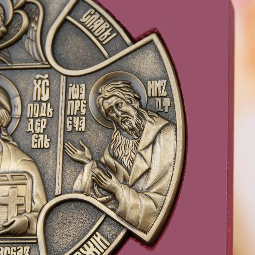 HTISOK Orthodoxe Kirchenikone Metall-Jesus-Statue Religiöses Charakterbild Kirchen- und Heimdekoration Wandbehang Holzrahmen-Ikone – Detail 10