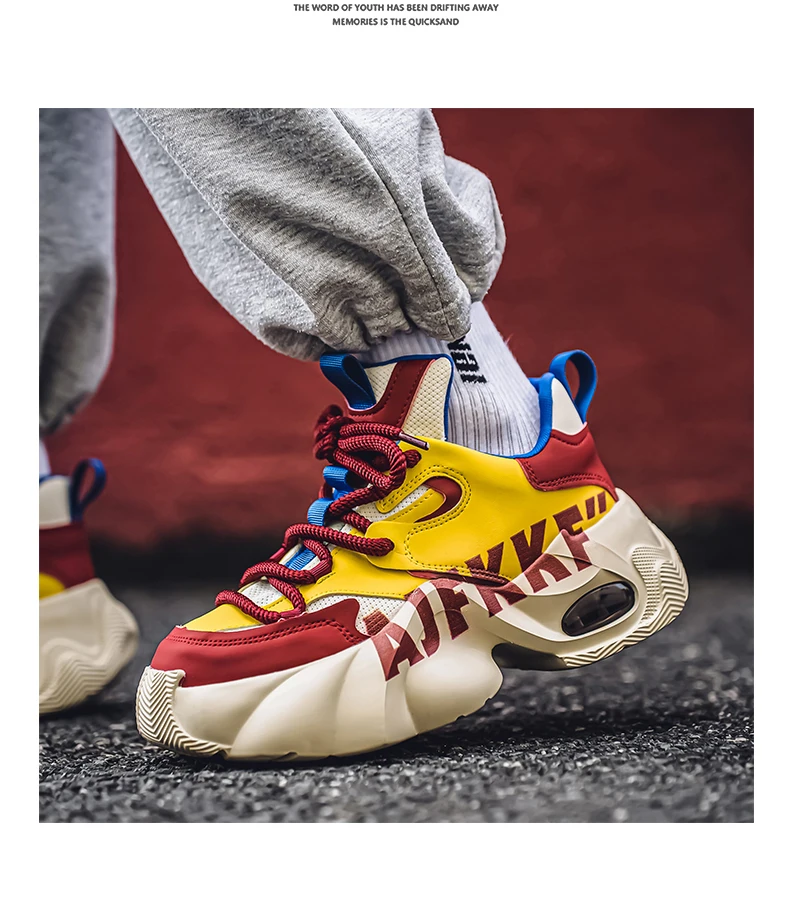 Herren-Sneaker mit dicker Sohle, trendigem Buchstabendruck, Farbblock-Design, Luftpolsterung, atmungsaktivem Mesh, höhenverstärkend, vielseitige Freizeitschuhe im Street-Style. – Detail 6