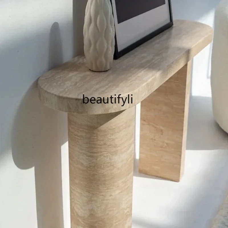 

Cy56 Natural Travertine Entrance Terrace Household Against the Wall Entrance Door Hotel Corridor Long Table Minimalist Wabi Sab