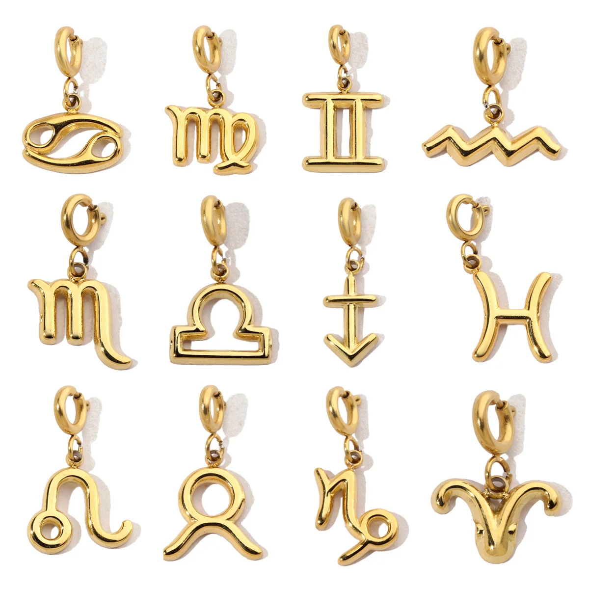 

12Pcs/Lot Stainless Steel Twelve Constellation Charms With Spring Buckle Pendants For DIY Making Jewelry Accessory