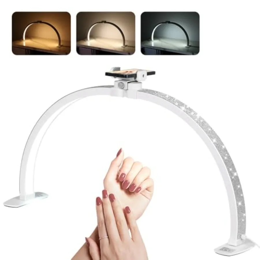 

Half Moon Light for Nail Desk 29In Nail Tech Lamp Table Light 7 Color Modes 10 Brightness for Tattoo/Eyelashes/Spa/Salon/Makeup