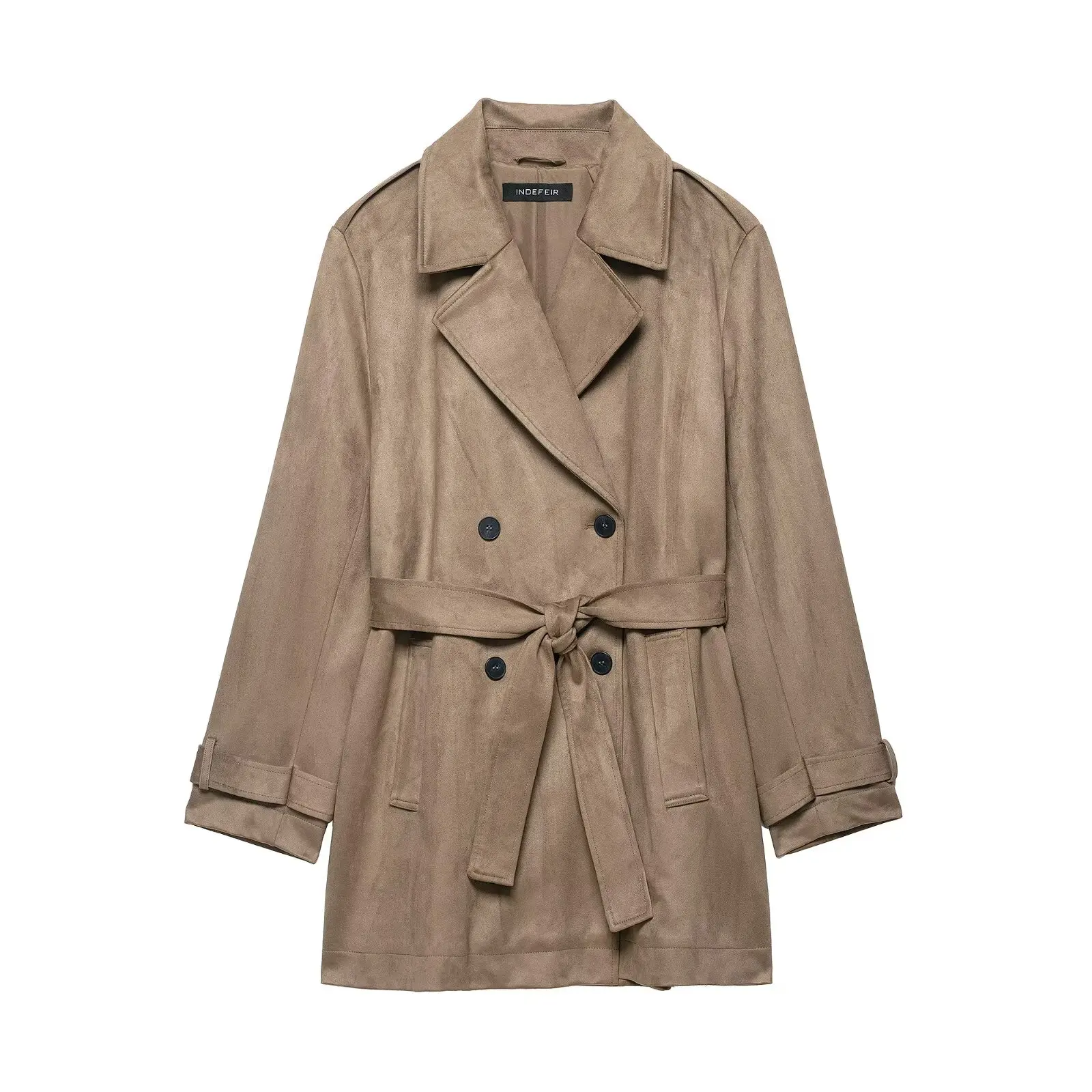 

HH 2025 Autumn Women New Fashion Versatile Faux Leather Street Windcoat Female Lapel Double-Breasted Pocket Design Casual Jacket
