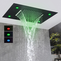 Black Ceiling Intelligent Remote Control LED Rainfall Waterfall Single Shower Head Concealed Shower Tap