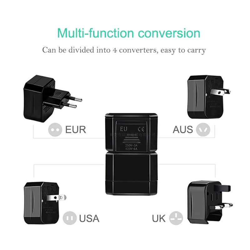 Three-in-one Global Travel Conversion 3 Sockets Plugs Universal Adapter Travel Abroad Converter Household Plugs US/AU/EU/UK