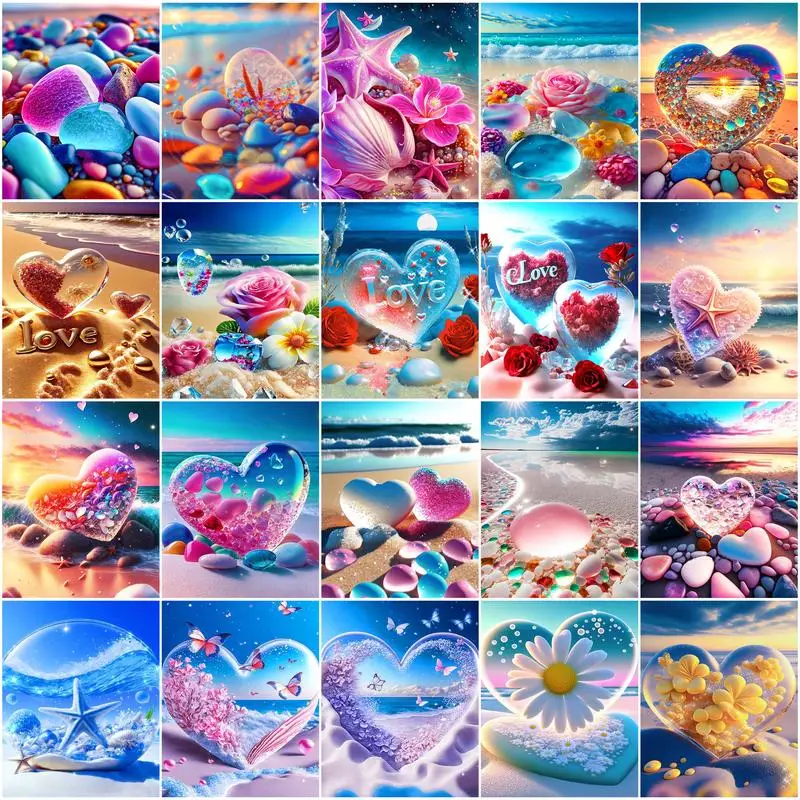 

RUOPOTY Painting By Numbers Oil Art Beach Crystal Love Hand Painting Handicraft Handiwork Art Painting Decor