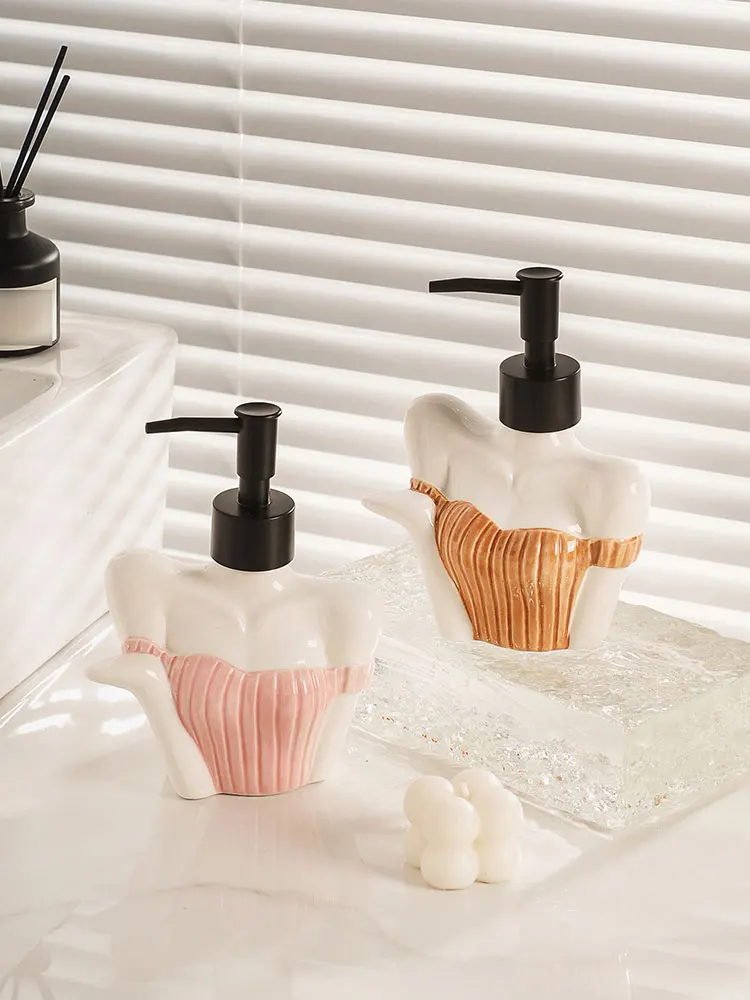 

Bottled separately 210ml Soap Dispenser Artistic Girl Bathroom Toilet Ceramic lotion Press Hand Wash Shampoo Bath Gel