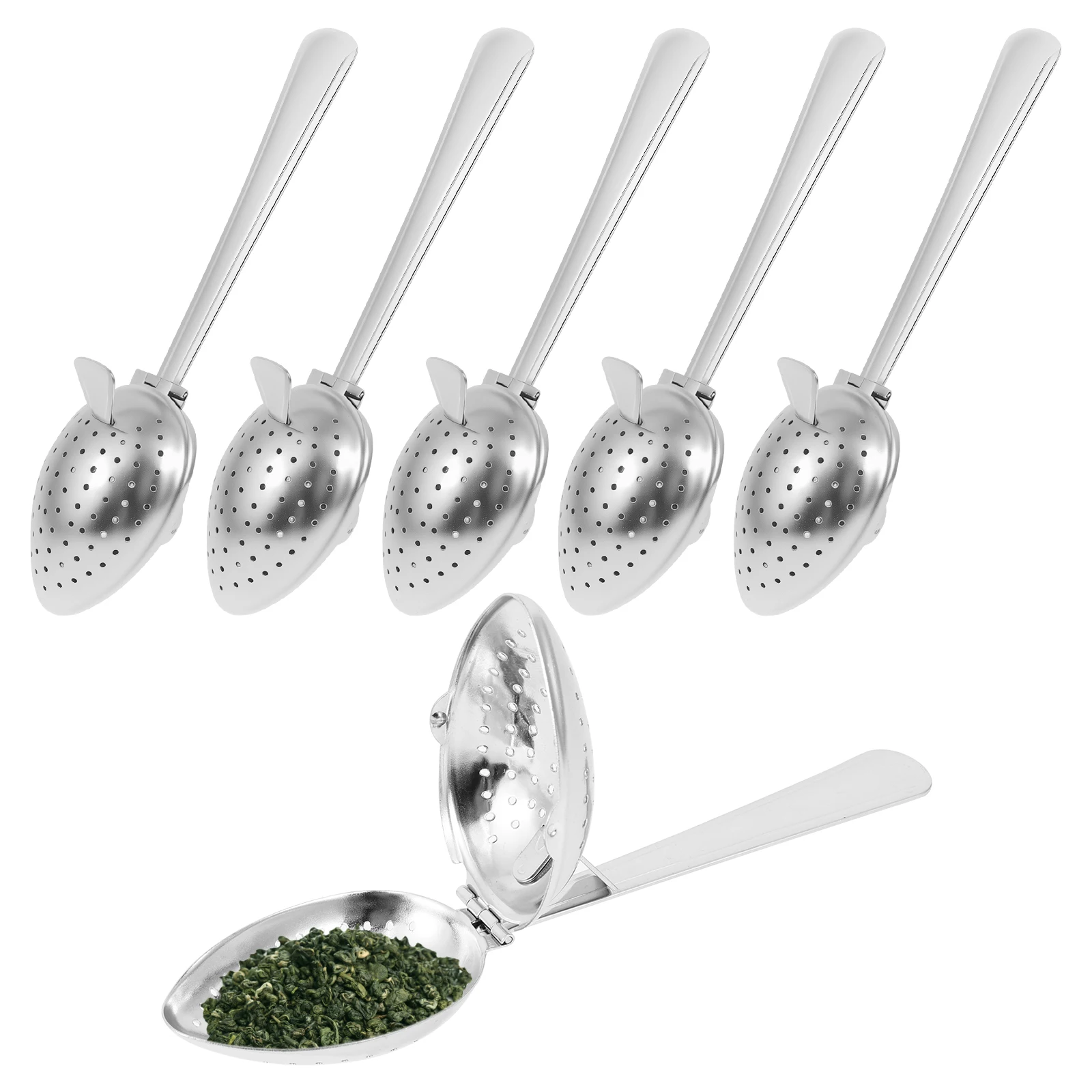 Cuchara de acero inoxidable para infusor de té, filtro para apretar hojas, colador de malla para hierbas, infusor de té en malla, filtro de bola de té con mango, 6 uds.