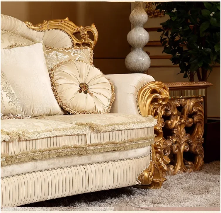 European cloth sofa Solid wood sofa high-end retro do old French hand-carved leisure chair