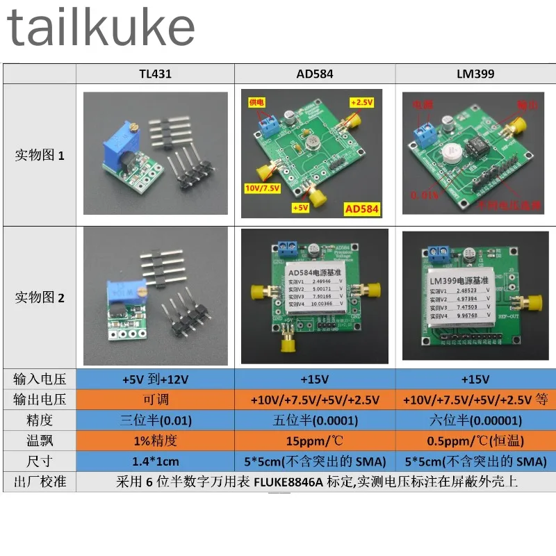 TL431 AD584 LM399 Voltage Reference 2.5V/5V/7.5V/10V High-precision Reference Source Manufacturer