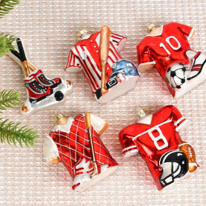 

Christmas Decoration Supplies Sports Series Hockey Soccer Jerseys Glass Stained Christmas Tree Creative Scene Dress Up Hangings