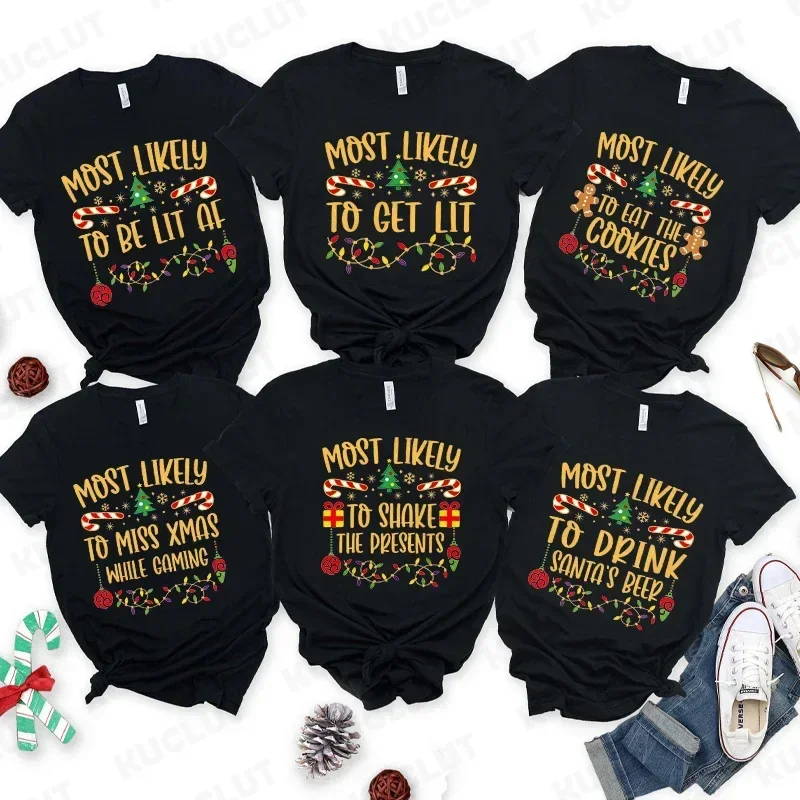 Xmas Friends Family Matching Party Women T-Shirts Merry Christmas Fashion Streetwear Casual Short Sleeve Tees Female Clothing