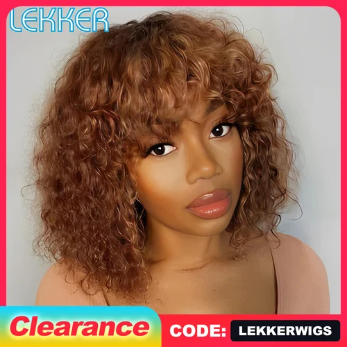 Lekker Color corto Pixie Afro rizado Bob 100% pelucas de cabello humano para mujeres cabello Remy brasileño Ombre marrón liquidación jengibre